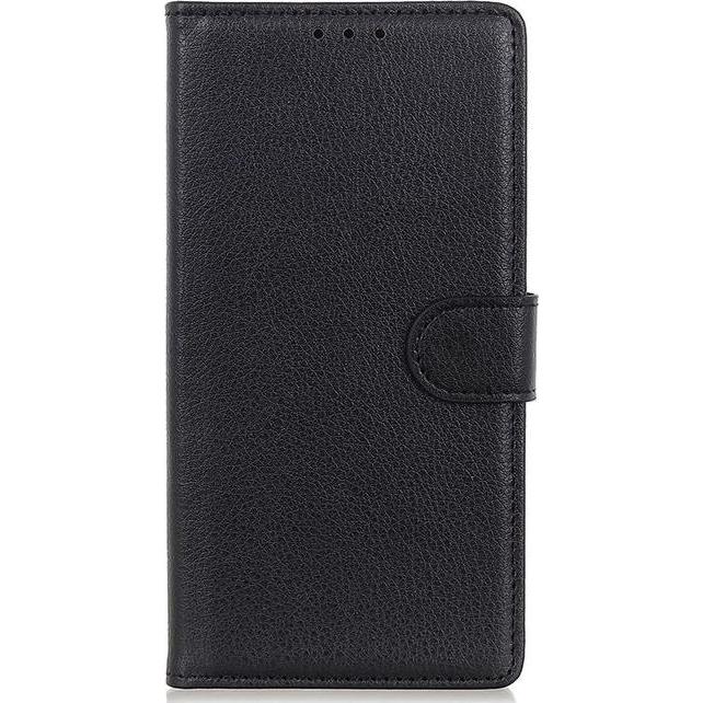 MU Classic Litchi Leder Bookcover Series (Motorola Edge 20 Pro), Smartphone Hülle, Schwarz