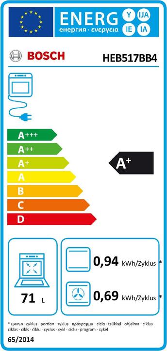 Label énergétique Bosch Hausgeräte Set four encastrable, HEB517BB4 + NIF645CB5E, Cuisinière encastrable, table de cuisson à induction