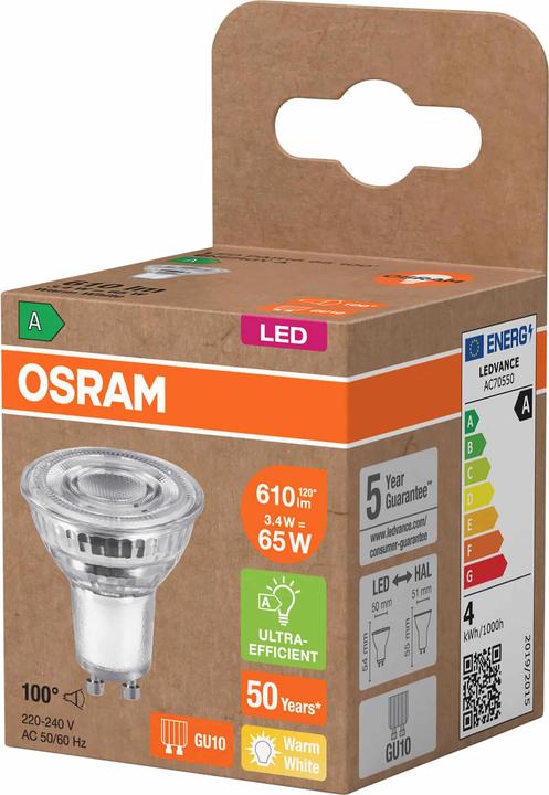 Produktbild Osram 4099854267802 LED-Reflektorlampe EEK A - G GU10 Reflektor 3.3 W 65 Warmweiss (GU10, 3.40 W, 610 lm, 6 x, A)