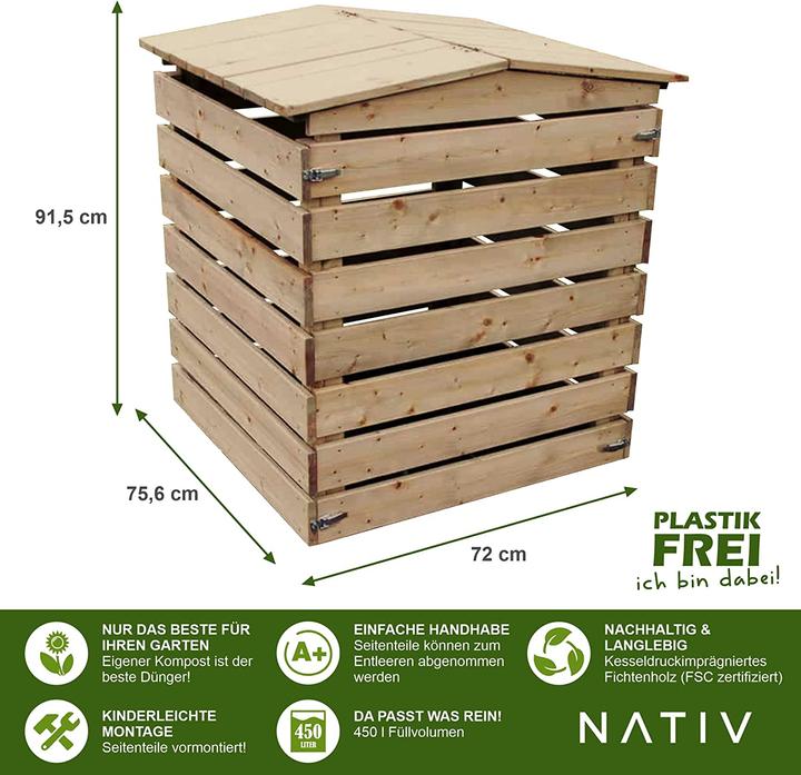 Produktbild Nativ Garten Komposter aus Holz (450 Liter) (450 l)