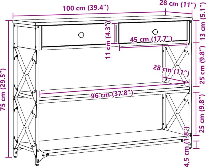 Image du produit vidaXL Artisan table d'appoint en chêne (100 x 28 x 75 cm)