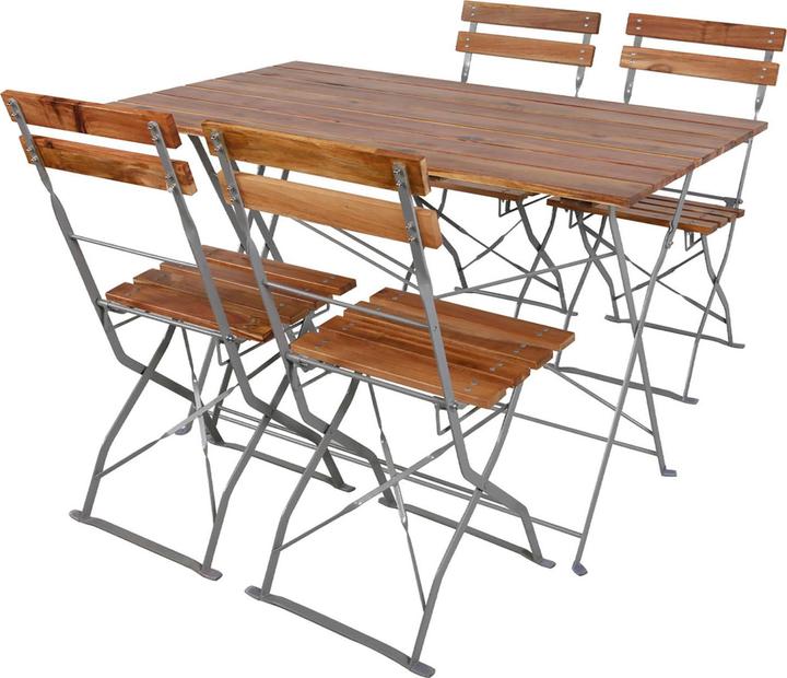Mojawo Beer Garden Set Folding Table + 4 Folding Chairs foldable steel acacia wood 120x70cm (120 cm)