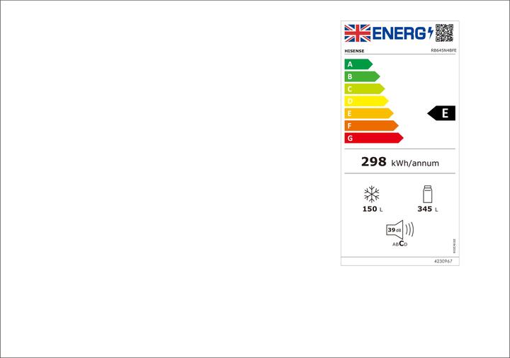 Energie-Label Hisense RB645N4BFE Freistehende Kühl-Gefrierkombination 495 L E Schwarz (495 l)
