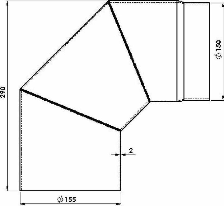 Actual product image FireFix RD150/BO Stovepipe bend made of 2 mm thick steel (flue pipe) in 150 mm diameter, for chimney stoves.