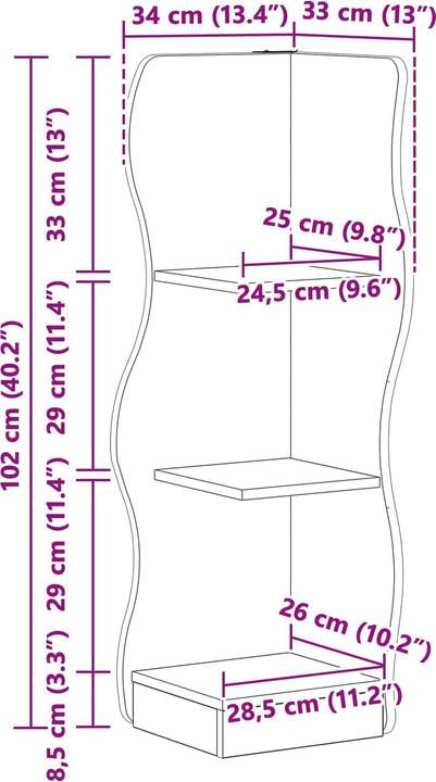 Produktbild vidaXL Eckregal (34 x 33 x 102 cm)