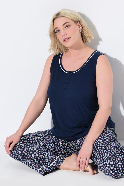 Produktbild Ulla Popken Pyjama-Tops, 2er-Pack, uni/Blüten, Rundhals, ärmellos (50, 52)
