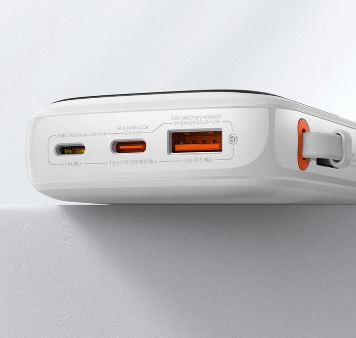 Productafbeelding Baseus Powerbank Qpow PRO met kabel, USB-C, 2xUSB, 10000mAh, 20W (Wit) (10000 mAh, 20 W, 37 Wh)