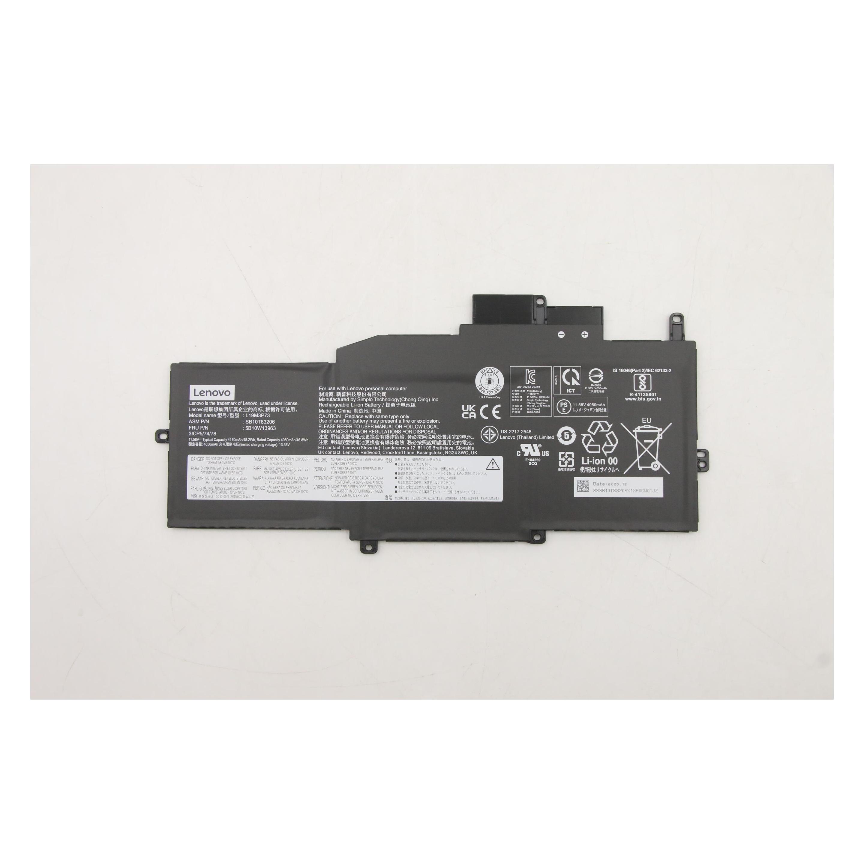 Lenovo Internal,3c,48.2Wh,LiIon,CXP (3 Zellen, 4170 mAh), Notebook Akku, Schwarz