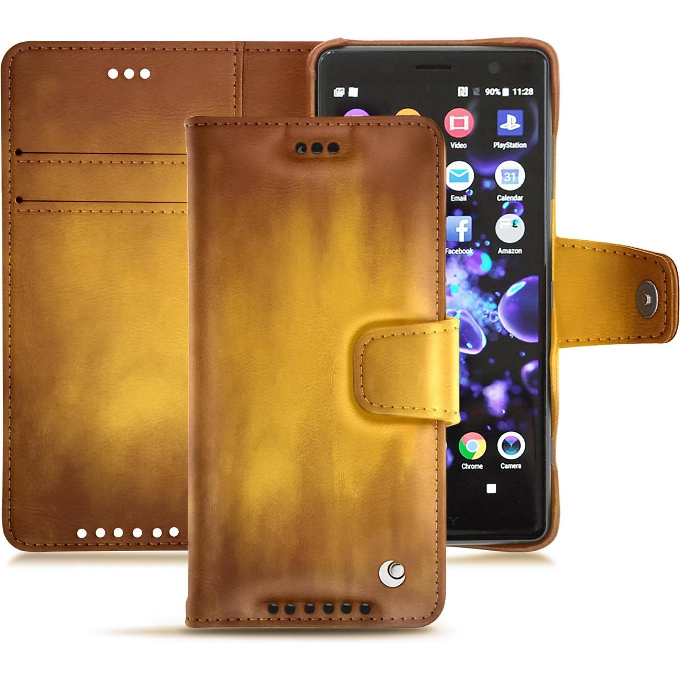 Noreve Lederschutzhülle Wallet (Sony Xperia XZ2 Compact), Smartphone Hülle, Gold
