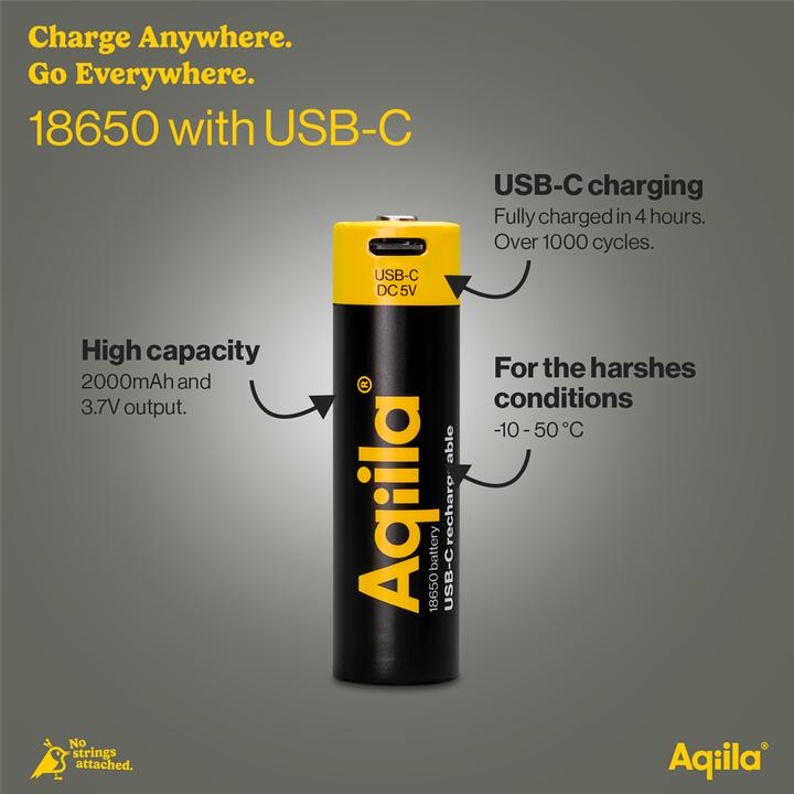 Produktbild Aqiila - USB-C Wiederaufladbare Batterie - 18650 - 2000 mAh - 1er-Pack (1 Stk., 18650, 2000 mAh)