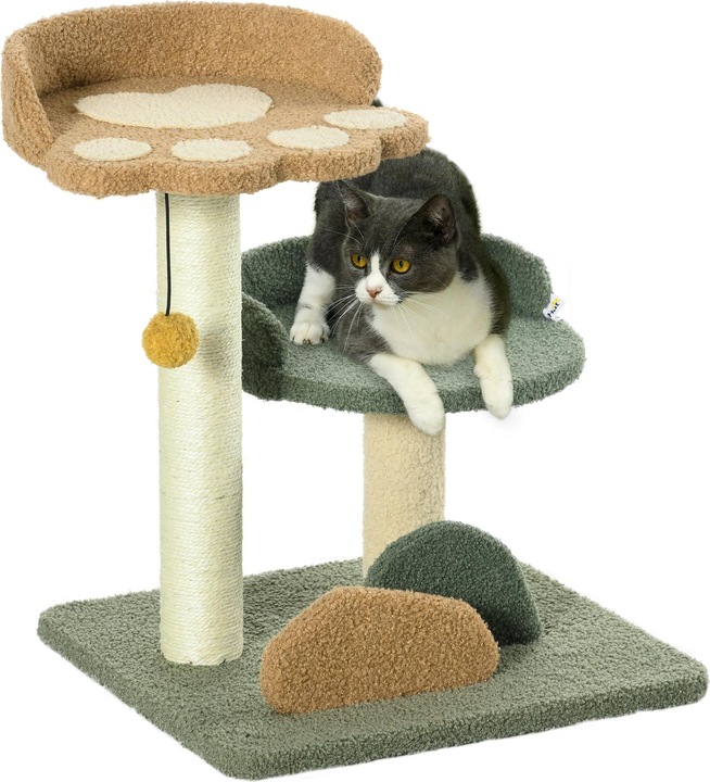 Immagine prodotto PawHut Tiragraffi con amaca e piattaforma per le zampe (52 cm, Beige, Marrone, Verde)