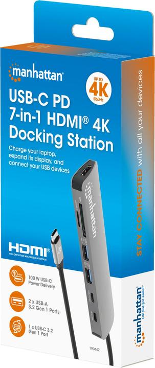 Image du produit Manhattan USB-C PD auf HDMI 7-in-1 4K Dockingstation / Multiport Hub (USB-C, 7 ports)