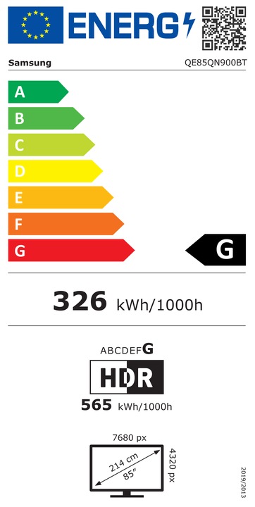 Label énergétique Samsung QE85QN900BTXZT (85", NeoQLED, 8K, 2022)