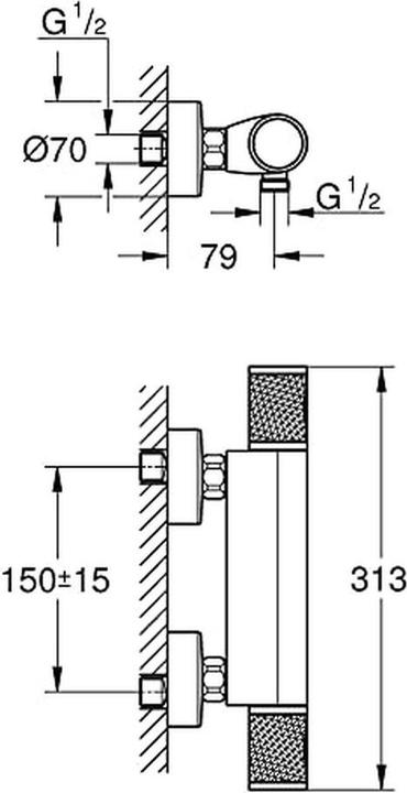 Produktbild Grohe Precision Feel Thermostat-Brausearmatur, mit ProGrip-Griff, wassersparend, chrom