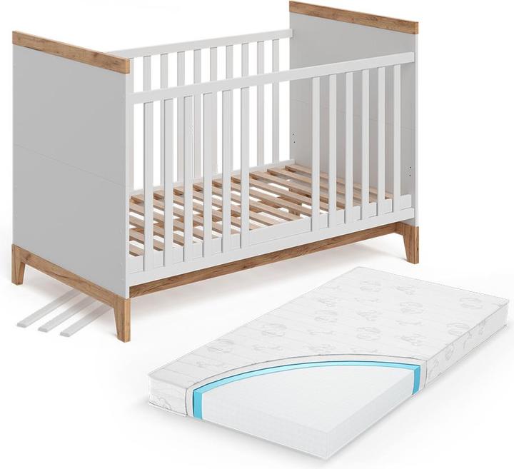 VitaliSpa Babybett Malia, Weiss/Artisan, 70x140 cm mit Matratze (70 x 140 cm)