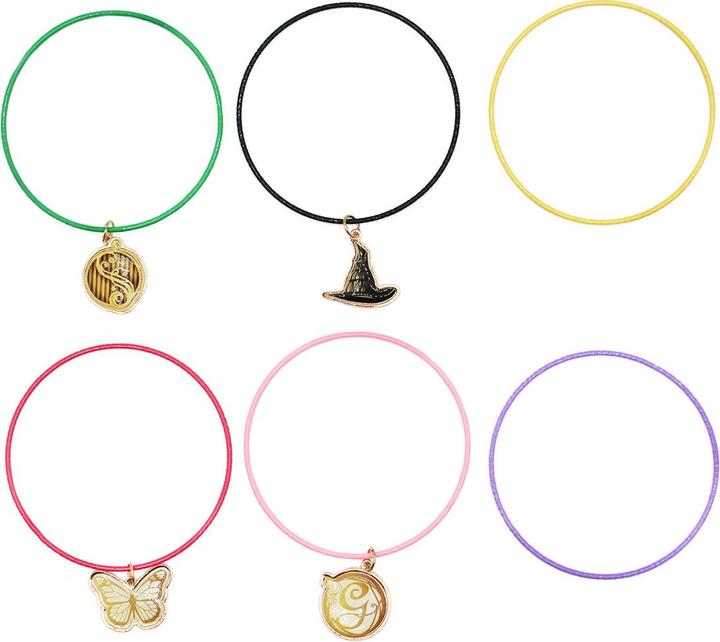 Wicked bangle set - 6 braccialetti in metallo con 4 ciondoli (7 cm)