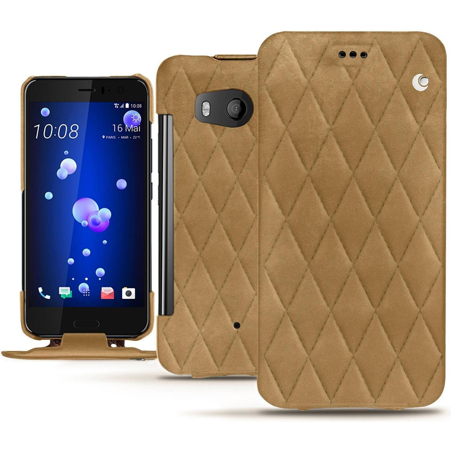 Noreve Lederschutzhülle vertikal (HTC U11), Smartphone Hülle, Braun