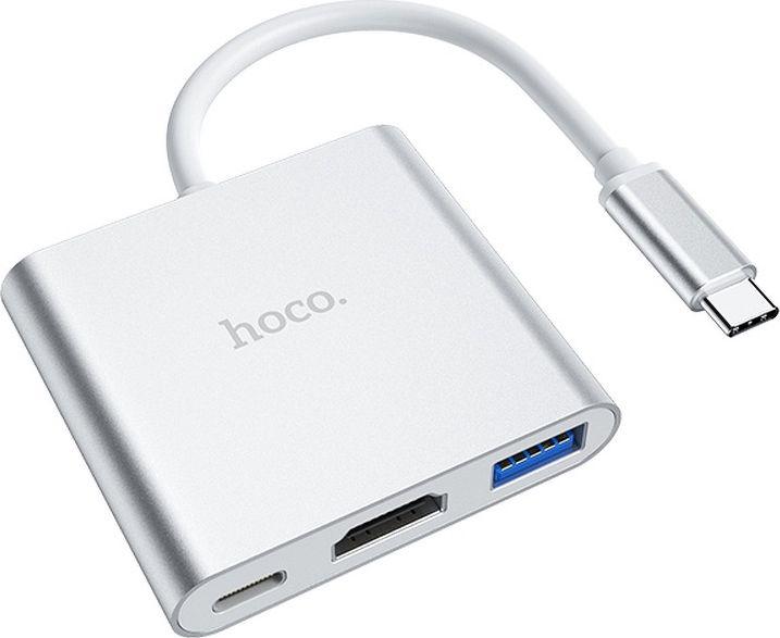 Actual product image Hoco Adapteris HB14 Type-C to USB-A+HDMI+Type-C sidabrinis (USB-C, 3 Ports)