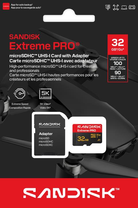 Productafbeelding SANDISK Extreme Pro microSDHC 32GB (32 GB, microSDHC, U3, UHS-I)