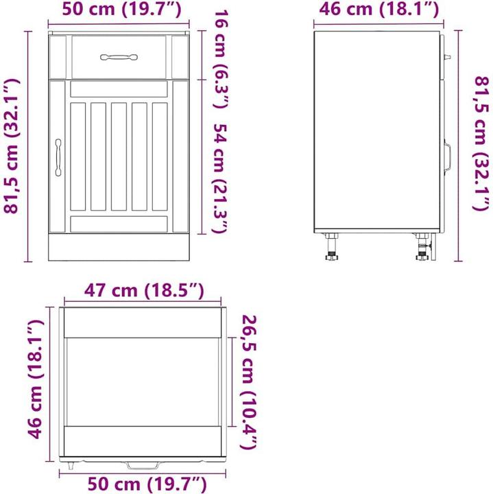 Image du produit vidaXL Élément bas de cuisine Lucca Gris béton Matériau bois Élément bas d'évier (50 x 46 x 81.5 cm)
