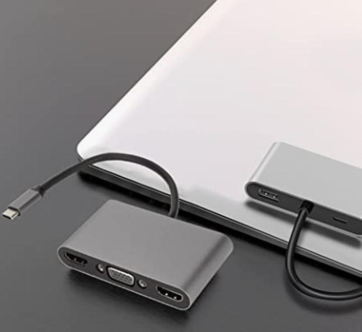 Produktbild Hermex USB-Hub 5in1 USB-C in/out USB-A 3.0 2x HDMI 4K VGA (USB-C, 5 Ports)