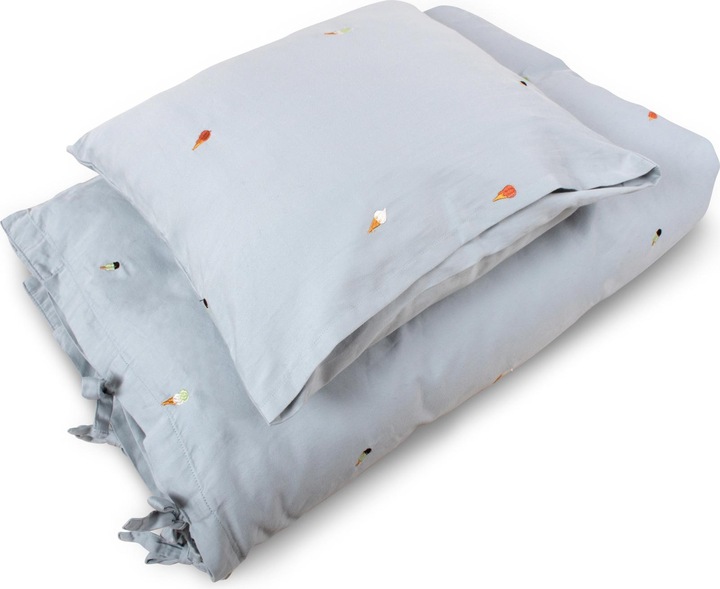 Actual product image Filibabba Junior Bedlinen – Embroidered Cool Summer Design – Pearl Blue