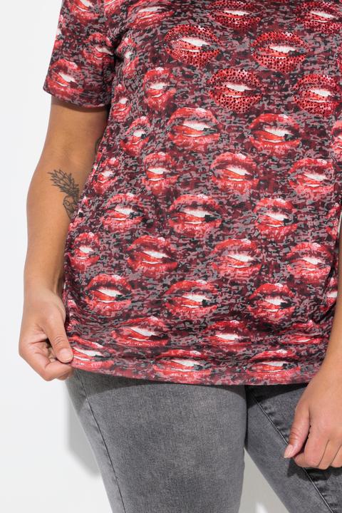 Produktbild Angel of Style T-Shirt, Lippen-Muster mit Glizersteinchen (44)