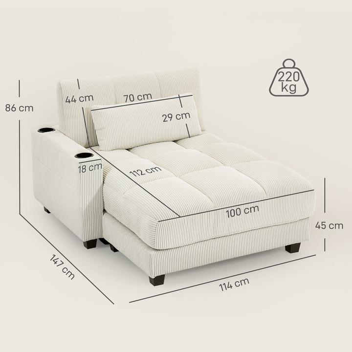 Produktbild Homcom Schlafsofa Polyester, Mehrschichtenplatte Cremeweiss (Recamiere)