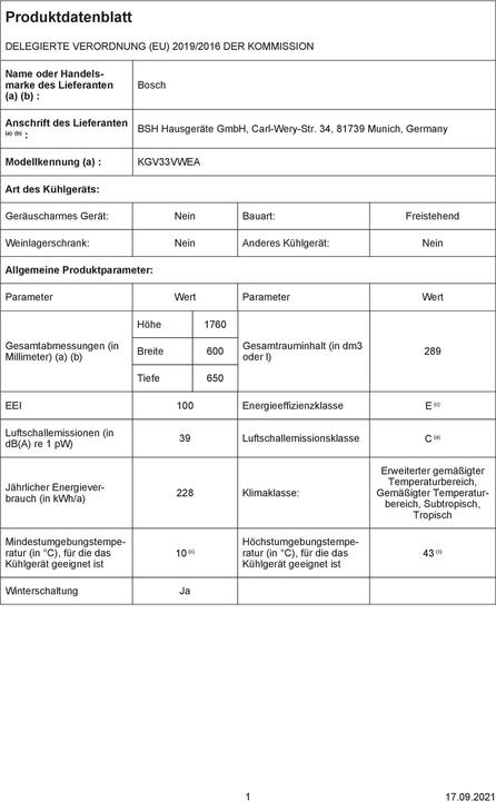 Actual product image Bosch Hausgeräte KGV33VWEA (289 l)