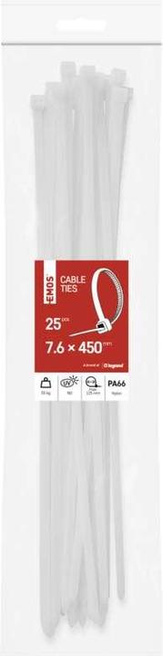 Produktbild Emos Kabelbinder 450×7,6, weiss, 25 Stk (Kunststoffkabelbinder, 450 mm, 25 Stk.)