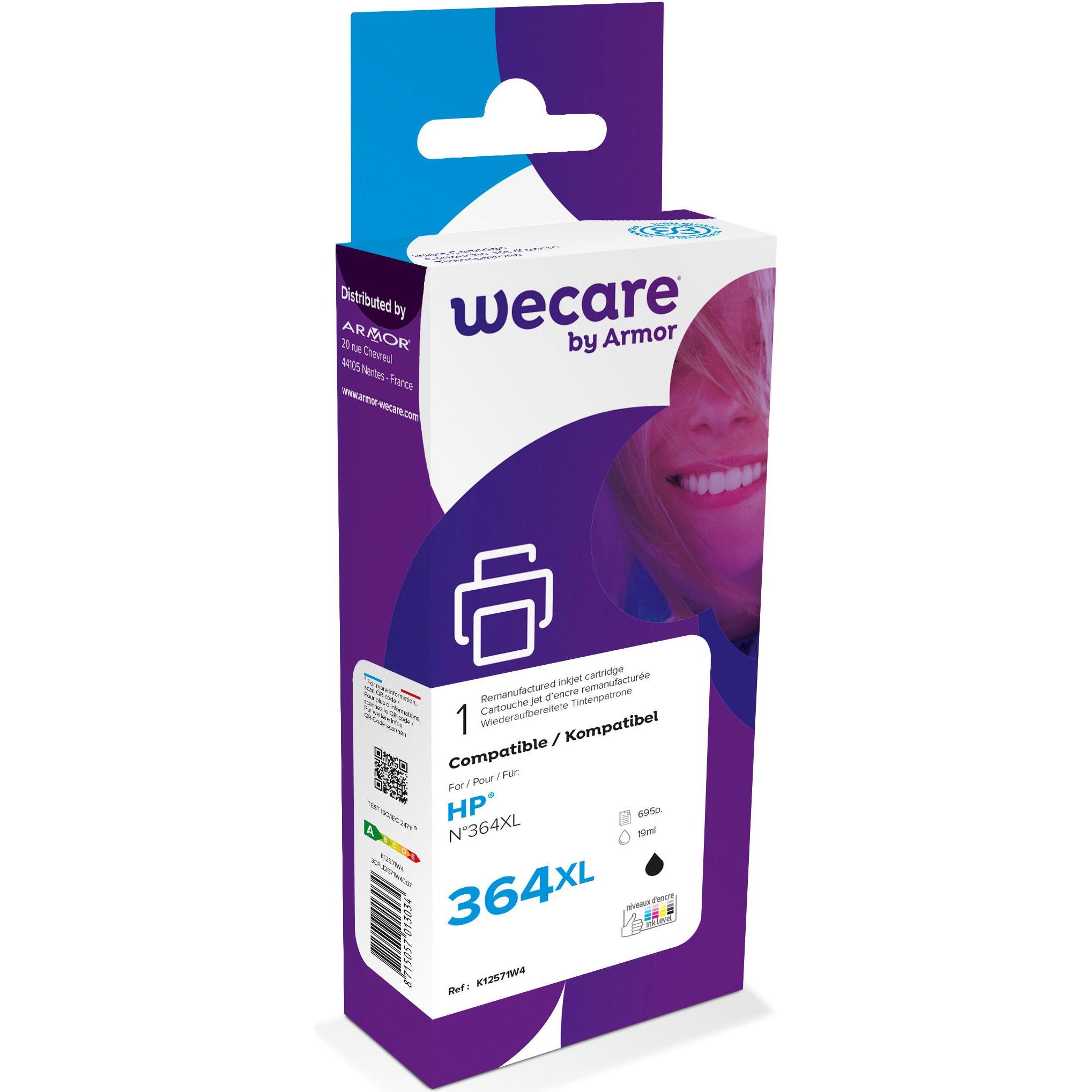 Wecare, Druckerpatrone, Tinte 364XL rebuilt schwarz CN684EE zu HP PhotoSmart D5460 19ml (BK)