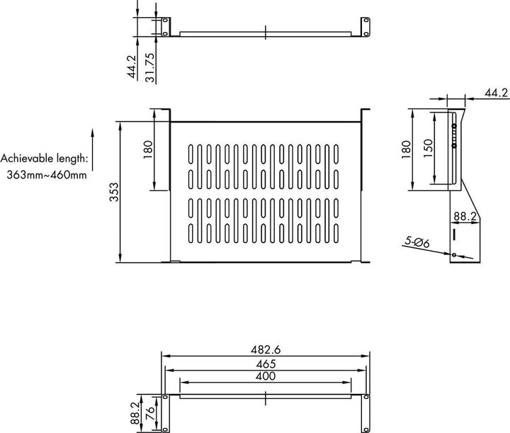 Produktbild Value 19"-Fachboden 2HE, T: 350 mm, < 25 kg, U-Form