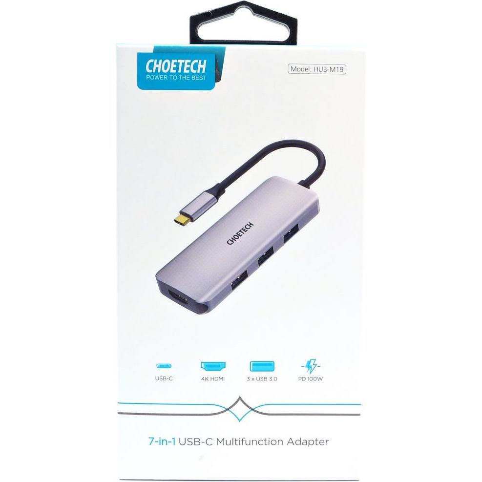 Thumbnail - Choetech Adapter ist 7w1 HUB-M19 USB-C (USB-C, 7 Ports), Dockingstation + USB Hub, Grau