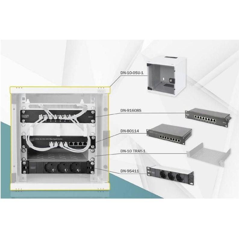 Digitus 254 mm (10") Netzwerk-Set (5.71 HE, 10 Zoll Rack), Serverschrank, Grau