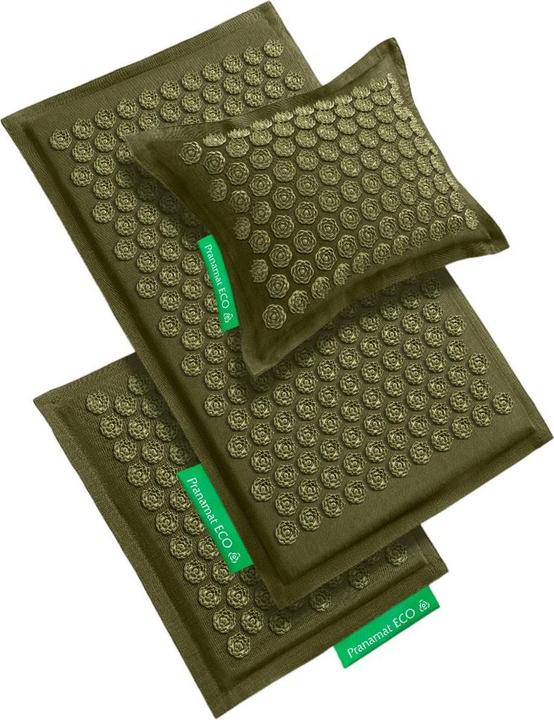 Pranamat ECO Massage Set Matte + Kissen + Minimatte dunkelgrün