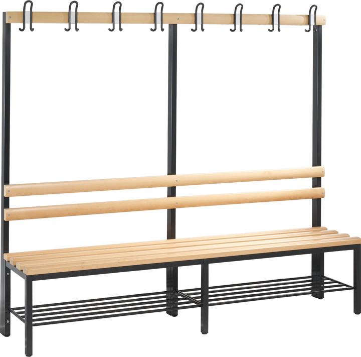 Actual product image C+P BASIC cloakroom bench, single sided, hook rail, beech, length 1960 mm. (196 cm, 165 cm)