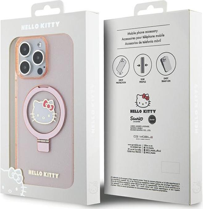 Actual product image Hello Kitty HKHMP15XHRSGEP iPhone 15 Pro Max 6.7" różowy/pink hardcase Ring Stand Glitter Electrop L (Apple iPhone 15 Pro Max)