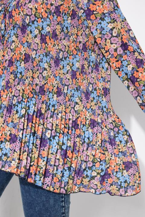 Produktbild Ulla Popken Plissee-Bluse, Blüten, A-Linie, Hemdkragen, Langarm (46, 48)