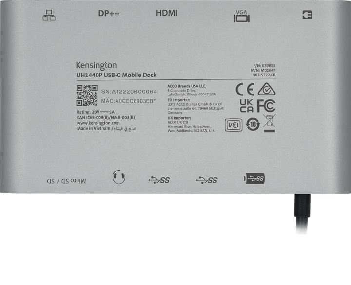 Produktbild Kensington Dockingstation UH1440p Mobile USB-C 8-in-1 (USB-C, 3 Ports)