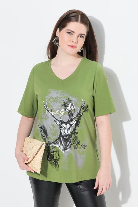 Produktbild Ulla Popken T-Shirt, Trachtenmotiv, Classic, V-Ausschnitt, Halbarm (42, 44)