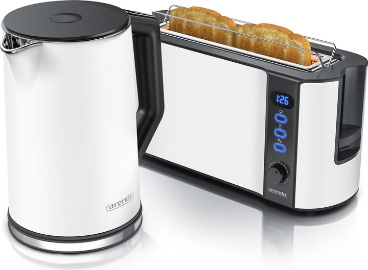 Produktbild Arendo Frühstücks Set, Edelstahl Wasserkocher 1,5l Temperaturwahl & 2-Scheiben Langschlitz Toaster, Weiss (1.50 l)