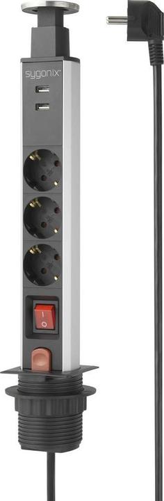 Actual product image Sygonix SY-4755590 Multiple socket outlet with switch Black Silver Earth contact 1 pc. (3 x, CEE 7/3, 1.40 m)