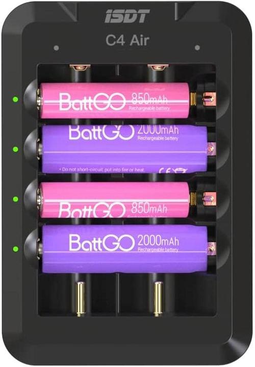 Isdt Chargeur C4 Air USB-C, pour NiMH & Li-ion (1 pcs, 10440, 10500, 12500, 13500, 14500, 14650, 16650, 17650, 17670, 18650, 18700, 20650, 20700, 21700, 22650, 26650, AAA, AA, Chargeurs sans batterie)
