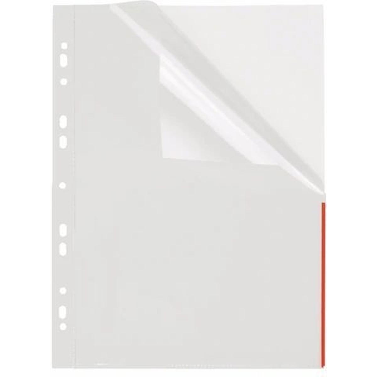 Foldersys, Mappe, Prospekthüllen A4 PP 4-fach gelocht mit Indexstreifen VE=50 Stück transparent/rot (A4, 1 x)