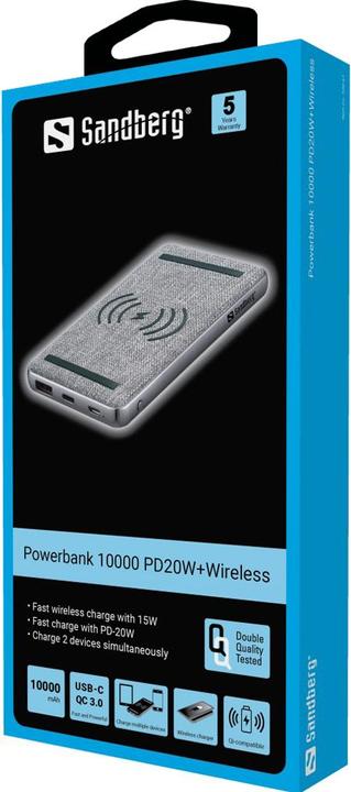 Actual product image Sandberg 10000 PD20W+Wireless (10000 mAh, 20 W, 37 Wh)