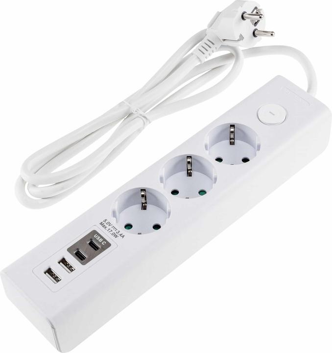Produktbild Chilitec Steckdosenleiste, 3-fach, USB-A+C, 1,5 m Zuleitung, weiss (3x)