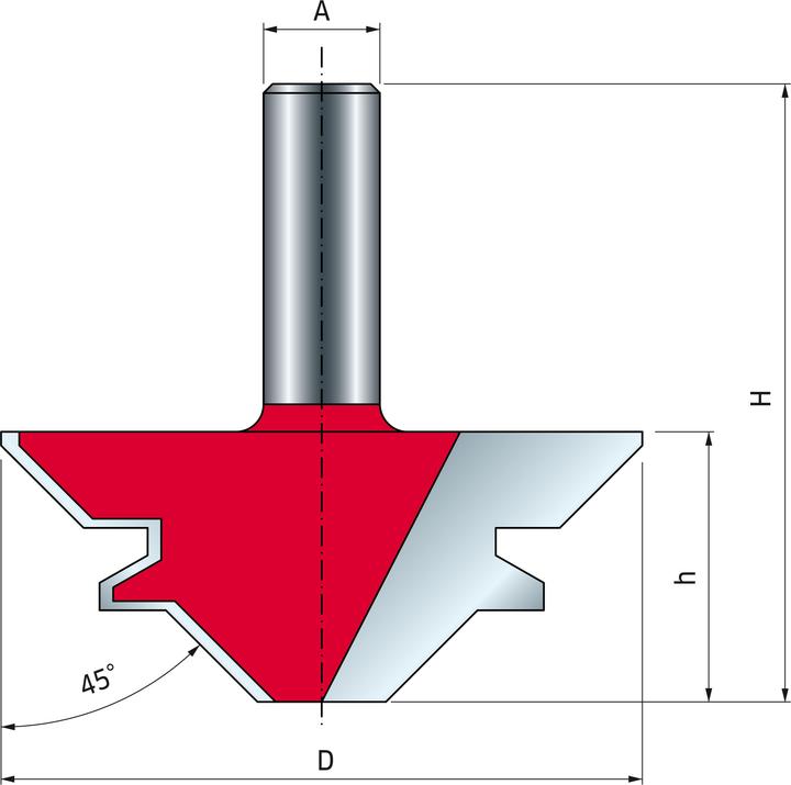 Image du produit Freund Gehrungsverleimfräser 45° Schaft 12 mm 45° x 23 (Winkel x Schnitthöhe)