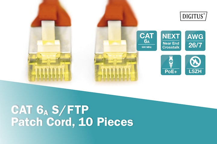 Produktbild Digitus CAT 6A S/FTP Patchkabel, 10 Stück (S/FTP, CAT6a, 1 m)