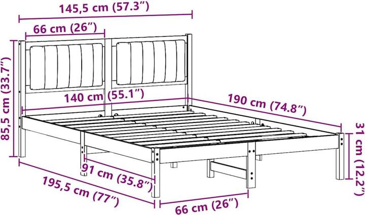 Image du produit vidaXL Holz-Bettgestell (140 x 190 cm)