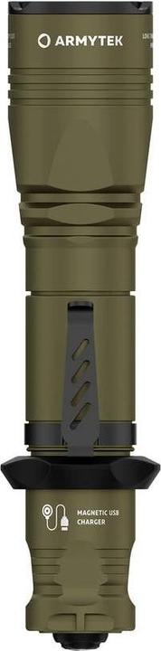 Actual product image ArmyTek Dobermann Pro Magnet USB Olive Warm LED torch with wrist strap, with holster battery-powered (15 cm, 1400 lm)